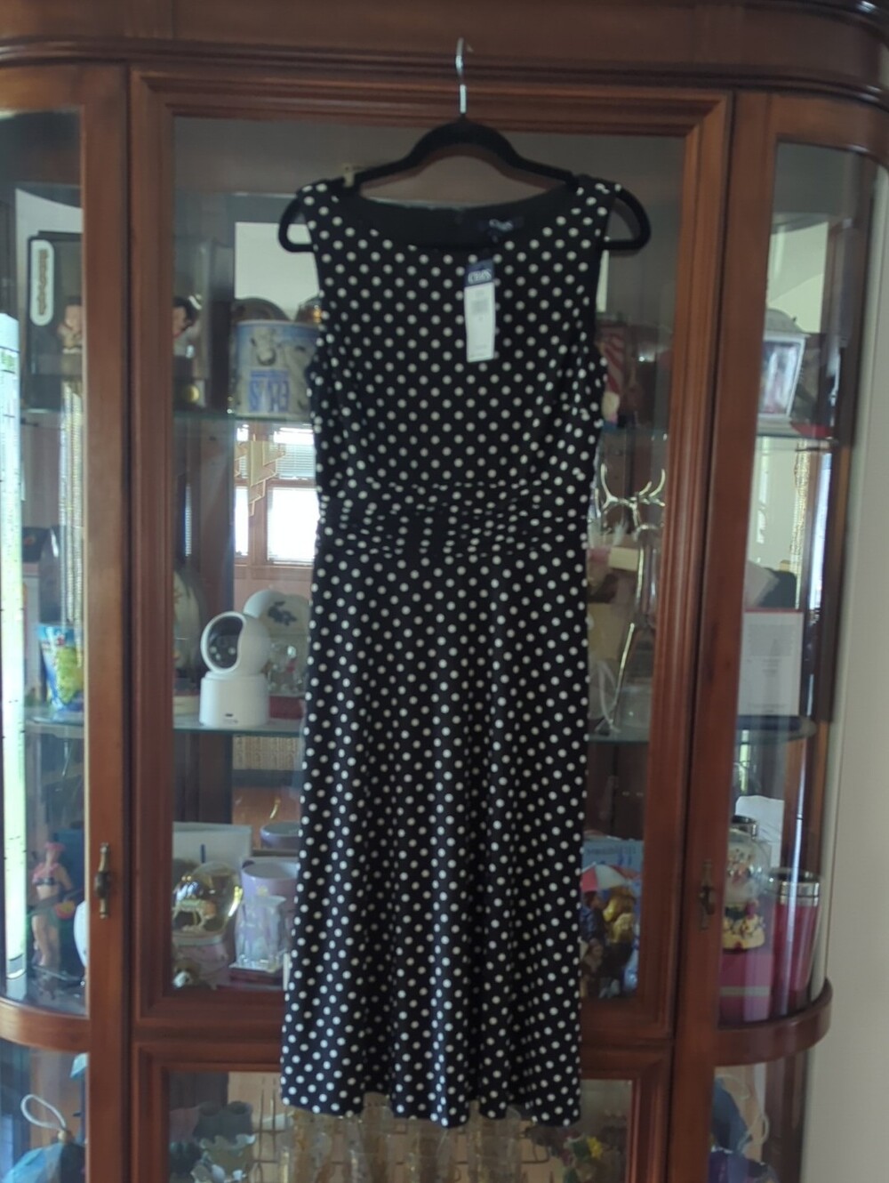 Chaps Black and White Polka Dot Midi Dress